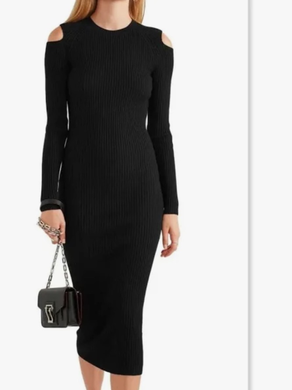 Theory black wool jemlora Evian stretch off shoulder long dress size M